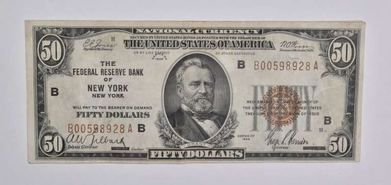 1929 $50 New York, NY United States National Currency Note