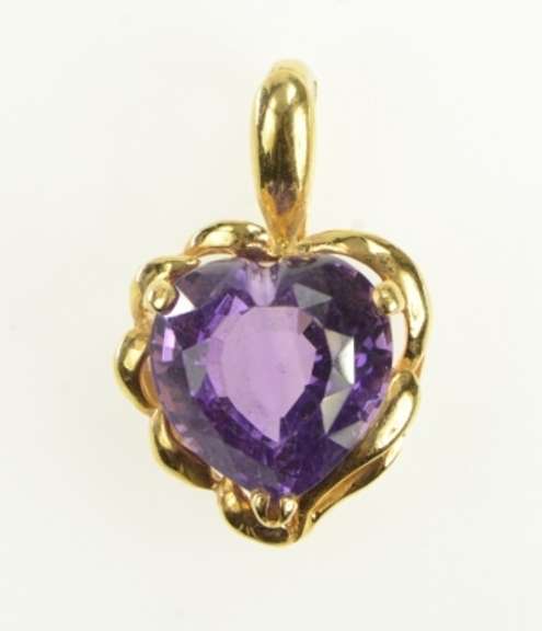 14K Yellow Gold Heart Amethyst Love Symbol Statement Pendant