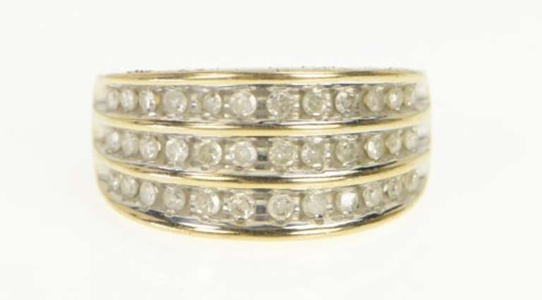 10K Yellow Gold 0.50 Ctw Tiered Row Diamond Statement Band Ring