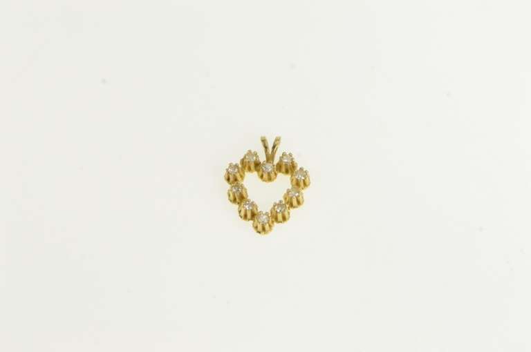 14K Yellow Gold Diamond Inset Heart Love Symbol Vintage Charm/Pendant