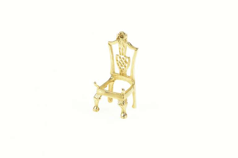 14K Yellow Gold 3D Ornate Dining Chair Seat Furniture Charm/Pendant