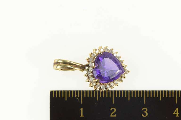 14K Yellow Gold Heart Amethyst Diamond Halo Love Symbol Pendant