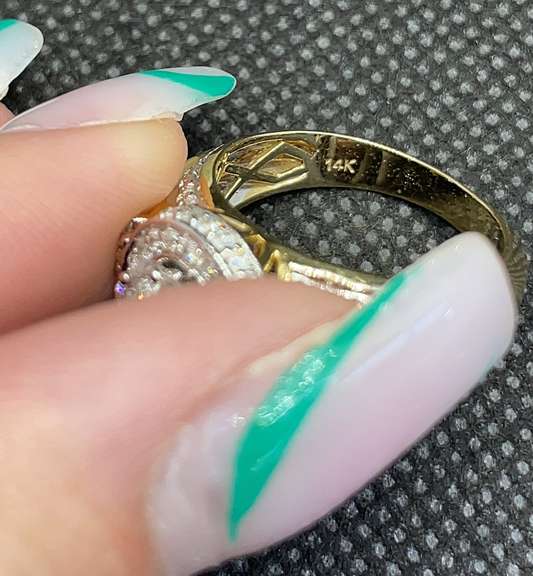 14K Yellow Gold Halo Cluster Engagement Ring – 1.16 CTW, G-H Color, VS2-SI1 Clarity