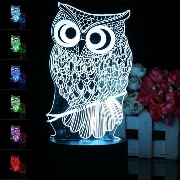Owl 3D LED Color Change Night Light USB Charge