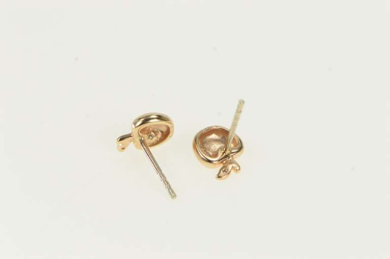 14K Rose Gold Diamond Inset Apple Classic Vintage Stud Earrings