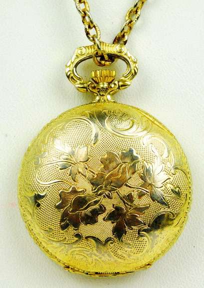 Ladies Vintage Swiss Pocket Watch & Chain - Runs