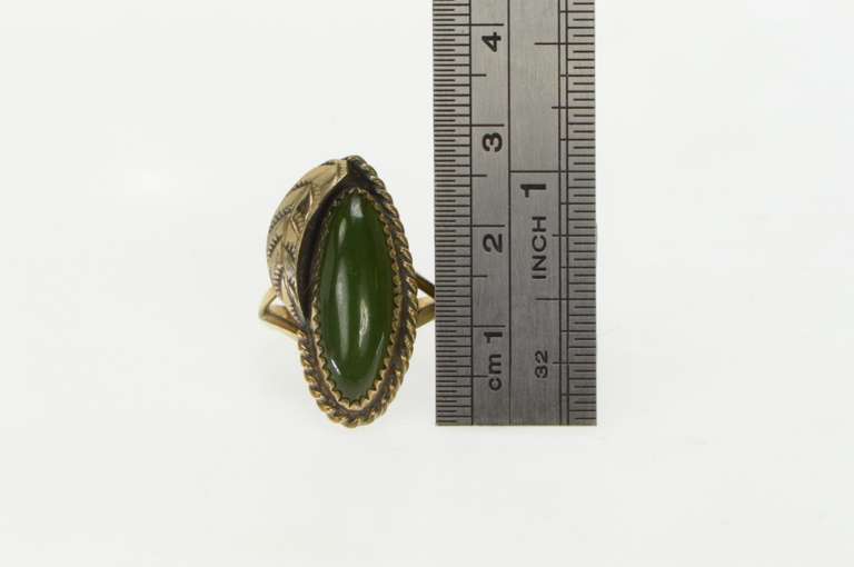 Gold Filled Nephrite Southwestern Feather Leaf Vintage Ring