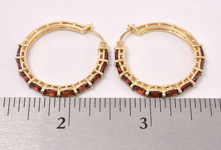 Red Tourmaline Hoop Earrings In Sterling Silver