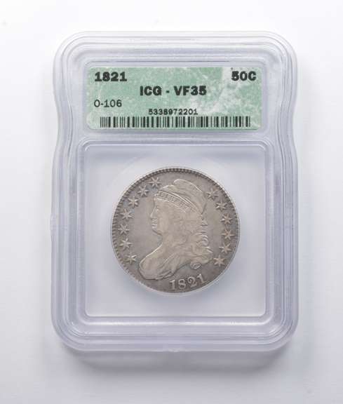 VF35 1821 Capped Bust Half Dollar O-106 ICG