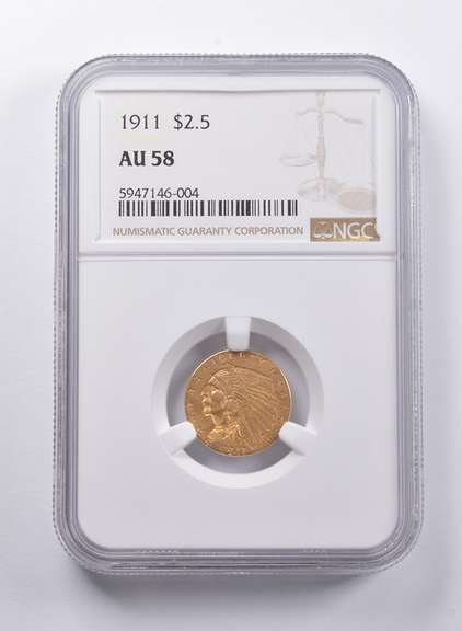 AU58 1911 $2.50 Indian Head Gold Quarter Eagle NGC