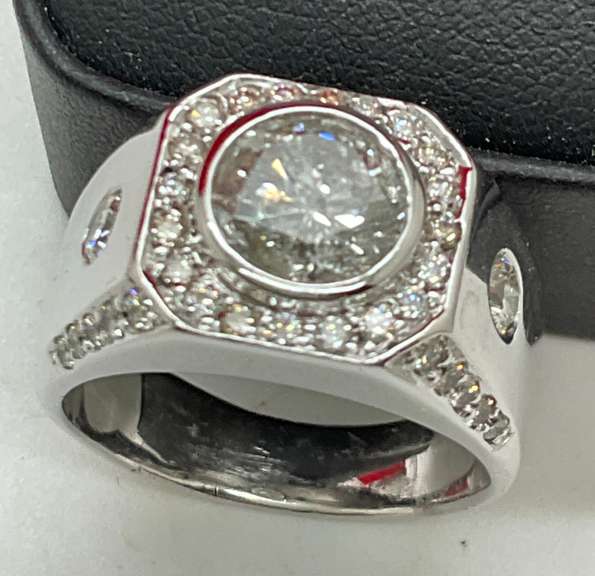 CERTIFIED MENS 14K WHITE GOLD AND DIAMOND RING
