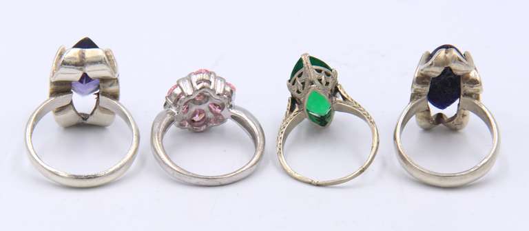 Group Lot of 4 Vintage 925 Sterling Silver Cubic Zirconia Rings