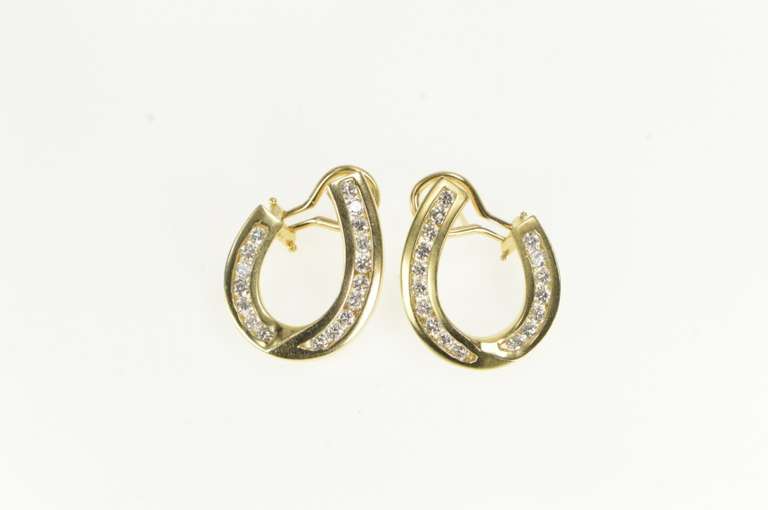 14K Yellow Gold 1.36 Ctw Diamond Curved Loop Statement Earrings