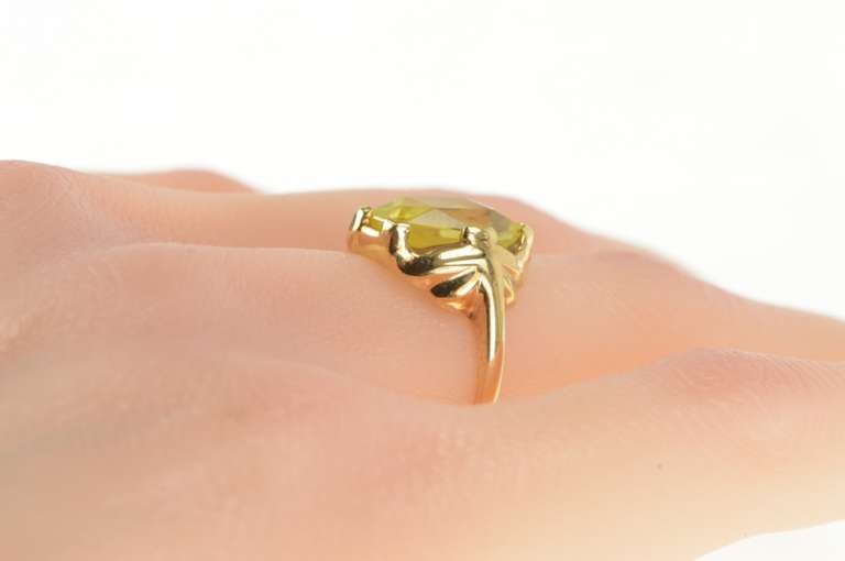 10K Yellow Gold 1940's Handmade Quartz Ornate Statement Ring