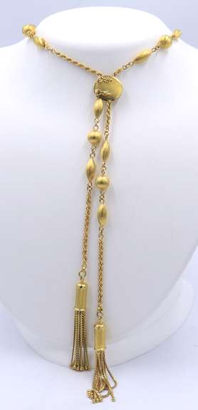 Spectacular 18kt Yellow Gold Vintage Station Chain Belt with Tessels