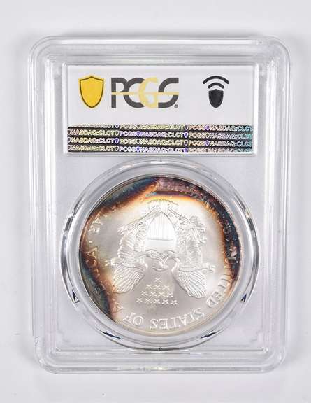 MS67 2005 American Silver Eagle Toning PCGS