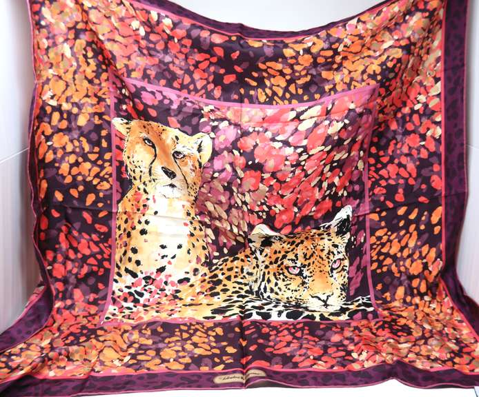 Ferragamo Cheetah Scarf with Purple Boarder