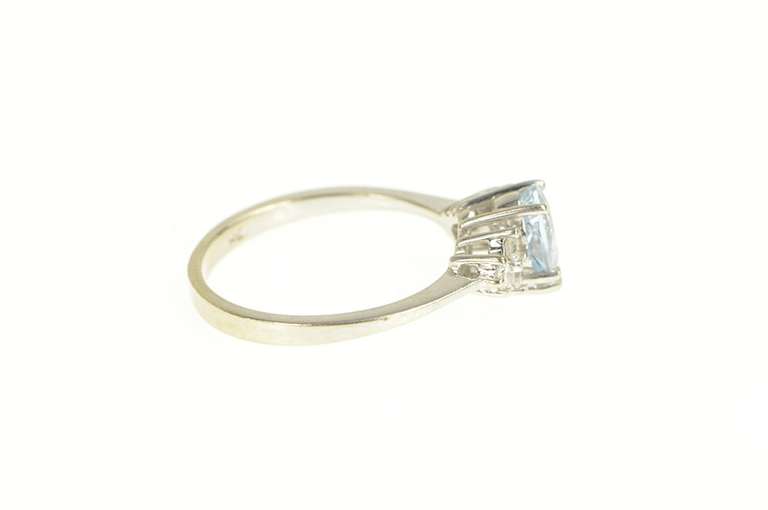 14K White Gold 0.90 Ctw Pear Aquamarine Diamond Engagement Ring