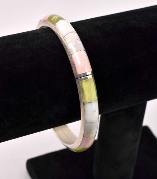 Mutli-Stone Magnetic Bangle Bracelet In Sterling Silver