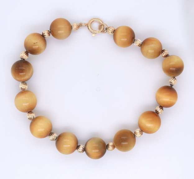 Fantastic Yellow Gold Tiger Eye's Bead Bracelet