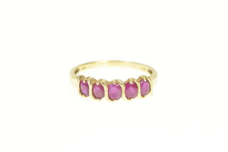 14K Yellow Gold Five Stone Oval Natural Ruby Band Ring