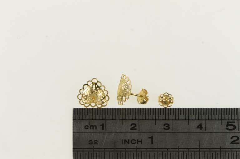14K Yellow Gold Heart Scalloped Filigree Love Symbol Stud Earrings