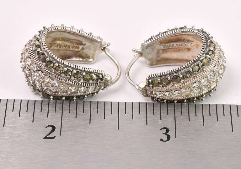 White Crystal Hoop Earrings In Sterling Silver