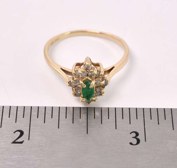 Lovely Emerald Ring with Diamonds In 14K Yellow Gold
