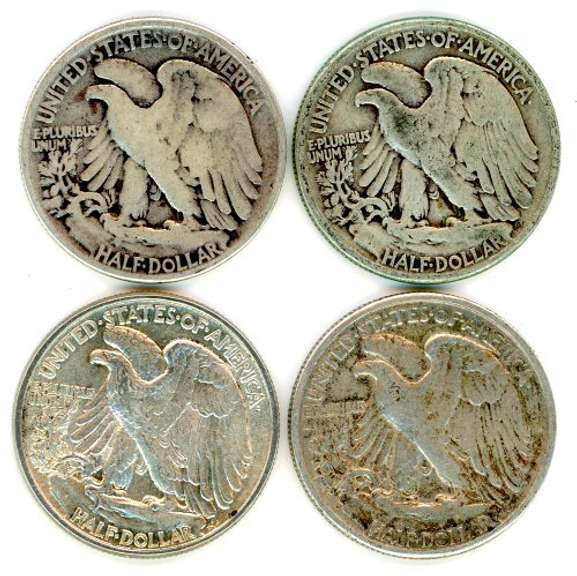 4 Different Walking Liberty Silver Half Dollars