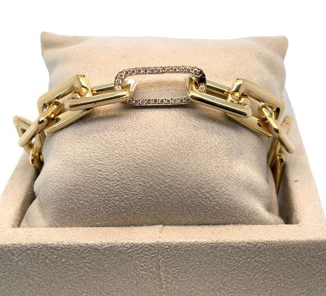 14KT SOLID YELLOW GOLD JUMBO LINK BRACELET WITH DIAMONDS- 1.40 CTTW OF DIAMONDS!