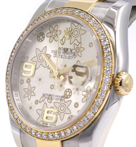 Rolex Datejust Two-Tone, 36mm, Floral Dial, Stainless W/ Box & Papers