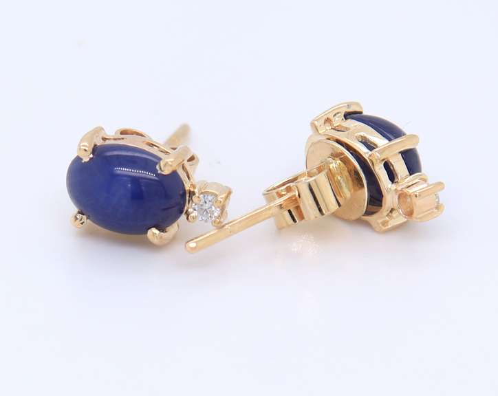 Precious Synthetic Star Sapphire and Diamond Pendant on Chain with Earrings Set