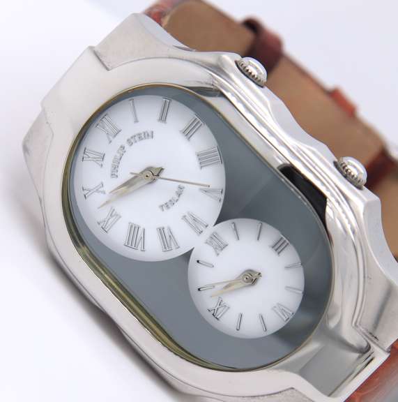 Philllip Stein Teslar Dual Time Zone Brown Leather Strap Watch