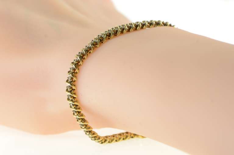 10K Yellow Gold 1.00 Ctw Classic Diamond Tennis Vintage Bracelet