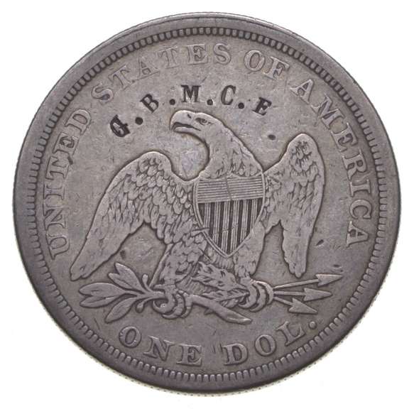 1865 Seated Liberty Dollar - Counterstamped "G.B.M.C.E."