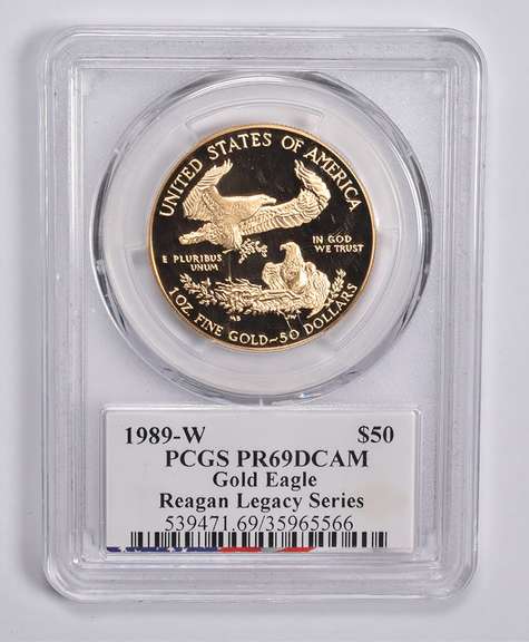 PR69 DCAM 1989-W $50 American Gold Eagle 1 Oz Signed Reagan PCGS