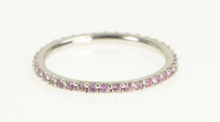 14K White Gold Pink Sapphire Eternity Anniversary Wedding Band Ring