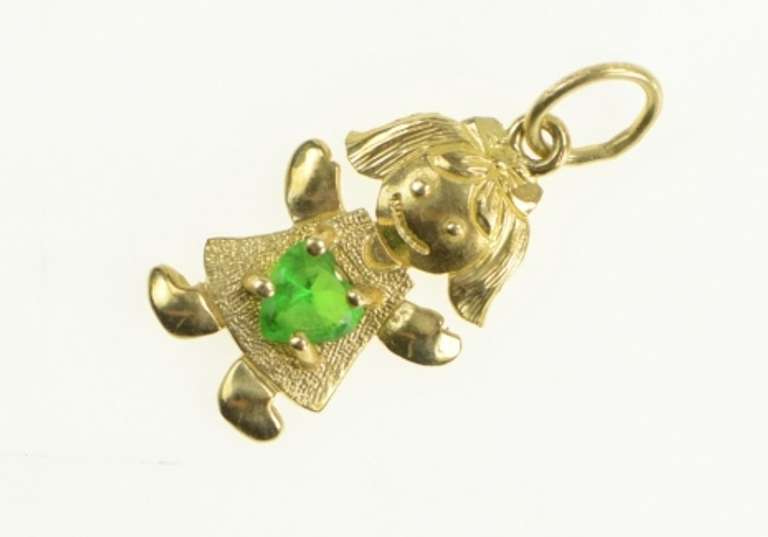 10K Yellow Gold May Birthstone Baby Girl Sim. Emerald Charm/Pendant