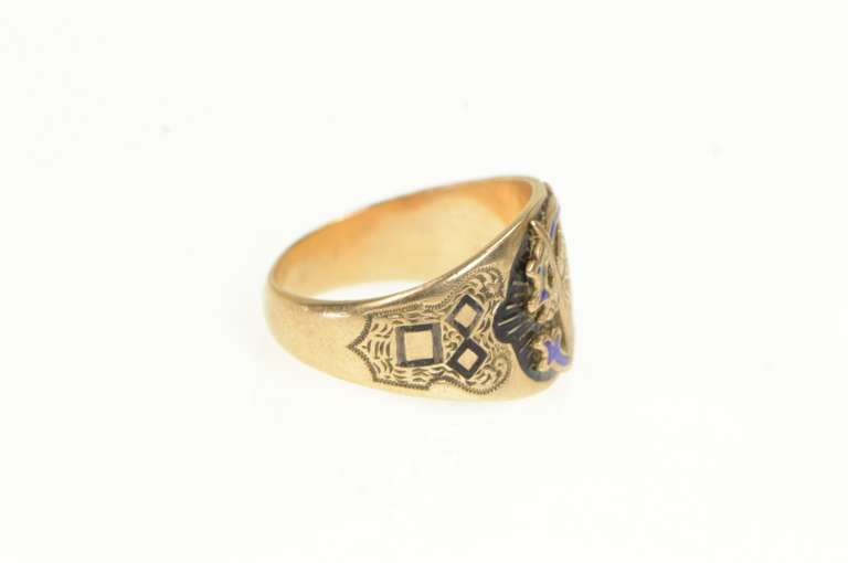 10K Yellow Gold Victorian Masonic G Compass Square Enamel Ring