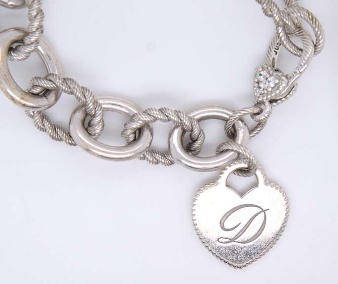 Judith Ripka 925 Sterling Silver Bracelet with D Initial Charm