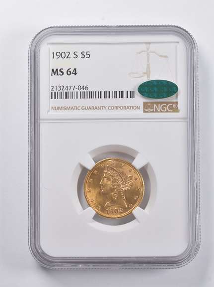 MS64 1902-S $5 Liberty Head Gold Half Eagle CAC NGC