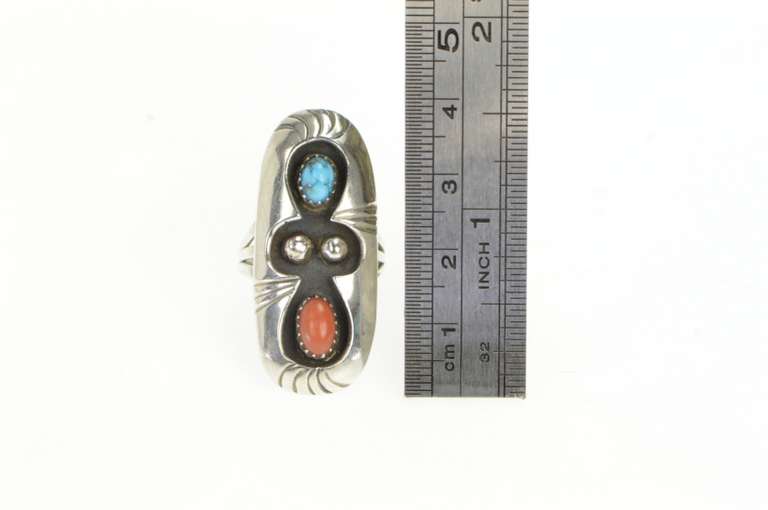 Sterling Silver Phillip White Ntv. American Coral Turquoise Ring