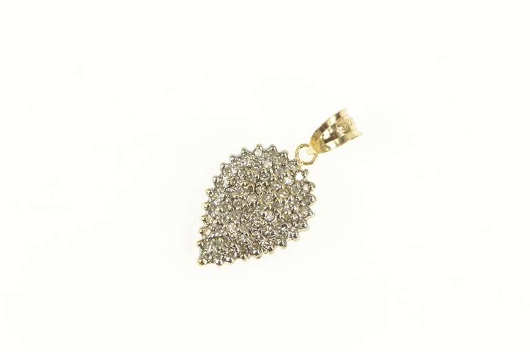 14K Yellow Gold 0.62 Ctw Pave Diamond Tear Drop Cluster Pendant