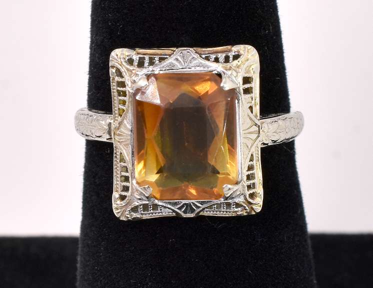 Vintage Citrine Ring In 14K White Gold
