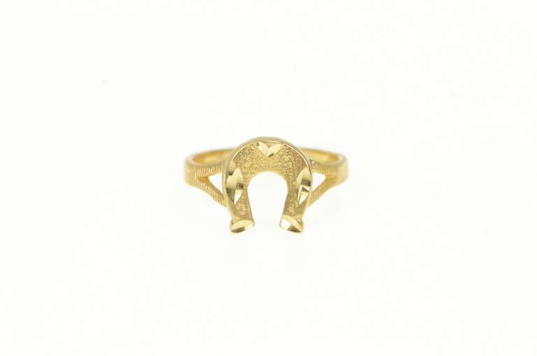 14K Yellow Gold Horse Shoe Diamond Cut Good Luck Lucky Ring