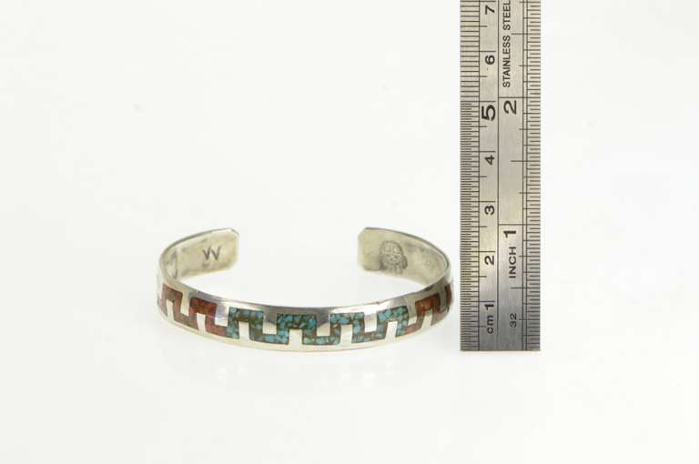 Sterling Silver Gilbert Ortega Southwestern Coral Turquoise Bracelet