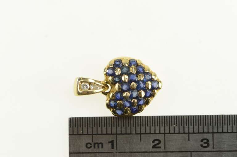 14K Yellow Gold Pave Sapphire Diamond Heart Love Symbol Pendant