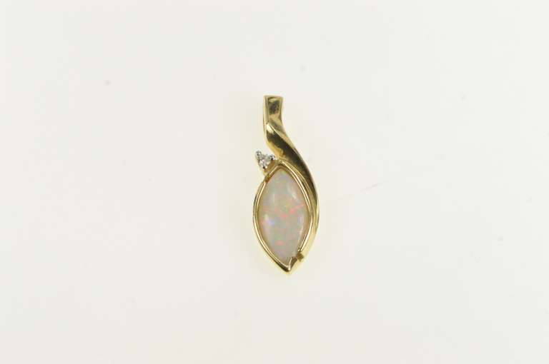 14K Yellow Gold Marquise Opal Diamond Accent Vintage Pendant