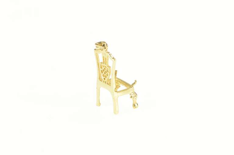 14K Yellow Gold 3D Ornate Dining Chair Seat Furniture Charm/Pendant