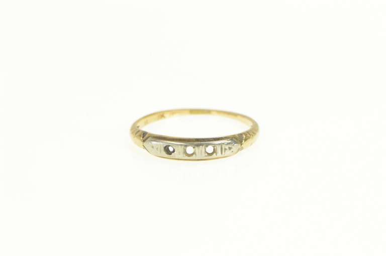 14K Yellow Gold Art Deco Two Tone Wedding Band Setting Ring